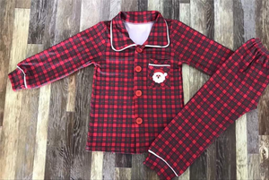 Santa pocket plaid button up 2 piece set