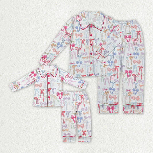 Muti color Bow button up pj set