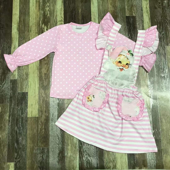 Pink Santa overall christmas dress and long sleeve