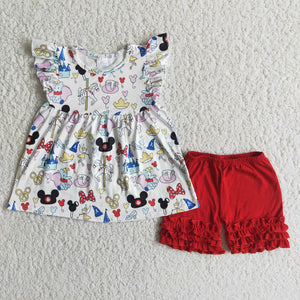 Red ruffle shorts set