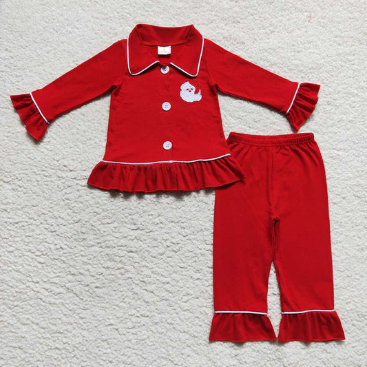 Classic red button up 2 piece ruffle set