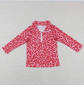 Pink Leopard quarter zip lightweight sweater