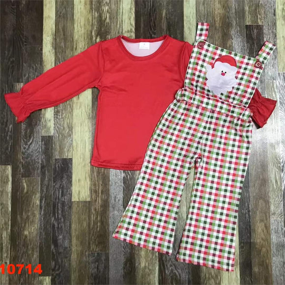 Plaid Santa overall set