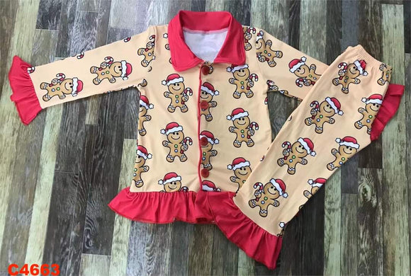 Gingerbread button up ruffle 2 piece set