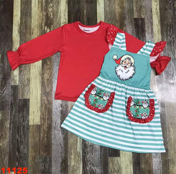 Santa overall christmas dress and long sleeve