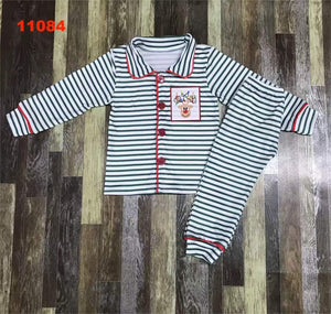 Striped Reindeer button up 2 piece set