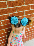 Distressed neon blue bows