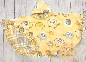 Yellow elephant and plaid carseat poncho! Ready to ship!