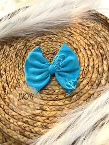 Distressed neon blue bows